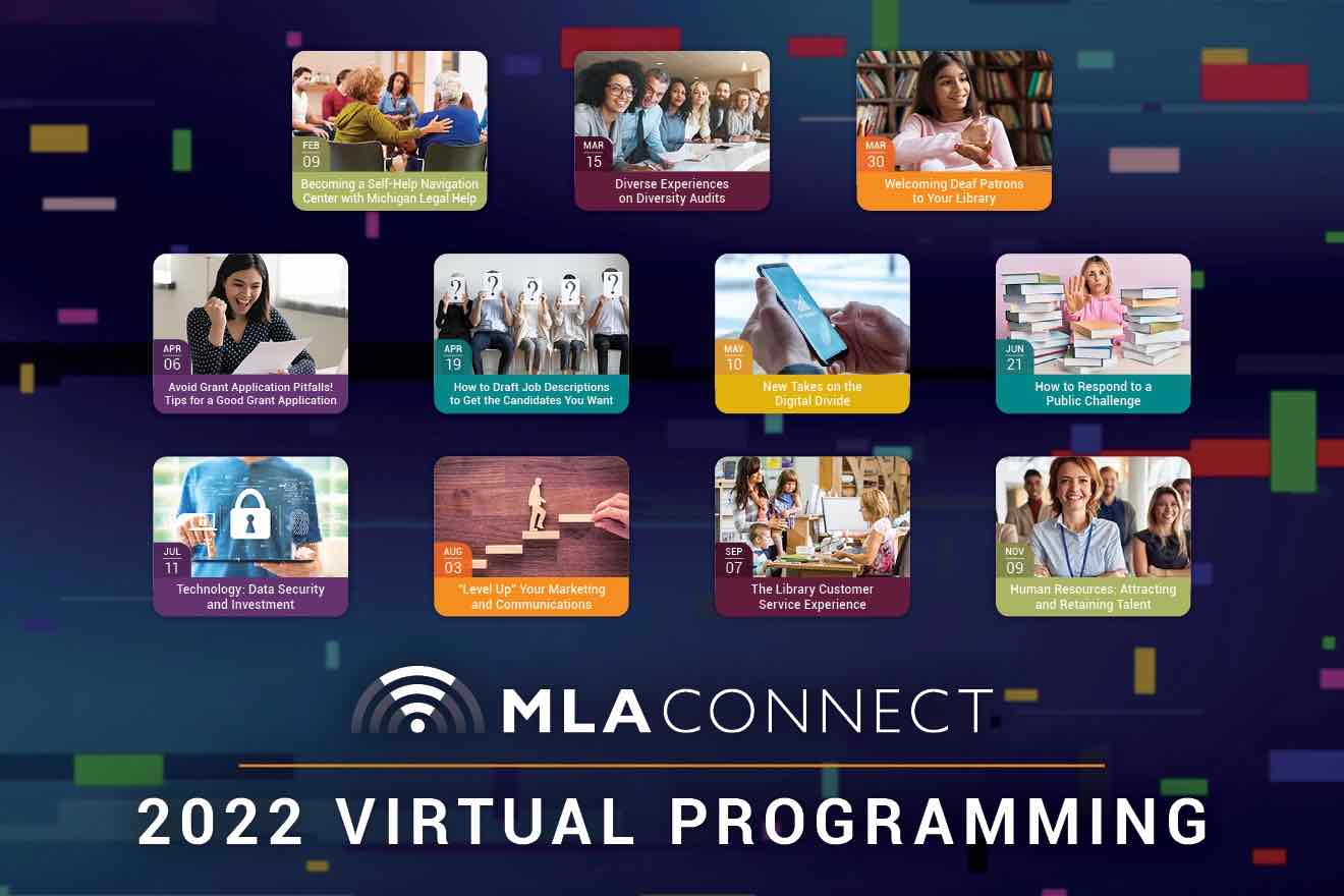 image with calendar icons. MLA Connect 2022  Virtual Programming 
